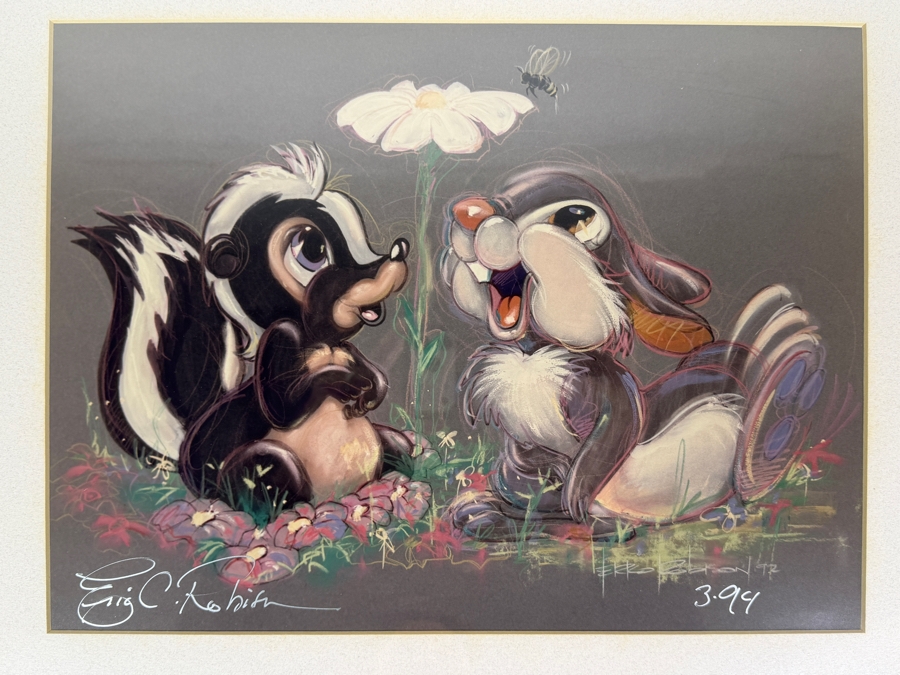 Hand Signed Eric Robison Limited Edition Lithographic Print Featuring Disney Characters Thumper And Flower 13 X 10 Framed 21 X 17