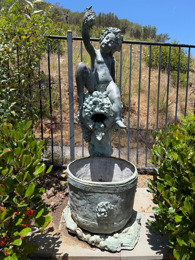 Large Bronze Figural Bacchus Garden Fountain With Wine Barrel 66'H