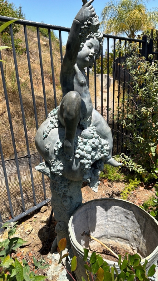 Large Bronze Figural Bacchus Garden Fountain With Wine Barrel 66'H [Photo 14]