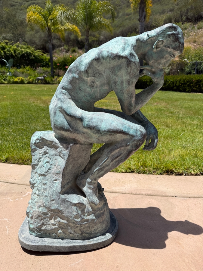 Vintage Auguste Rodin Bronze Statue Titled 'The Thinker' On Marble Base 30'H [Photo 10]