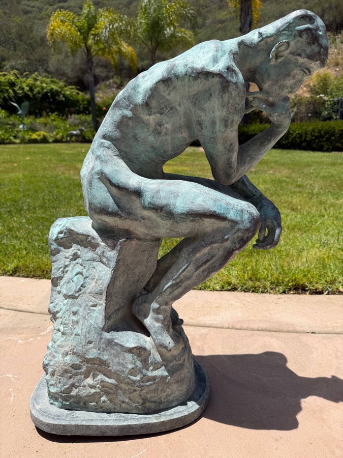 Vintage Auguste Rodin Bronze Statue Titled 'The Thinker' On Marble Base 30'H