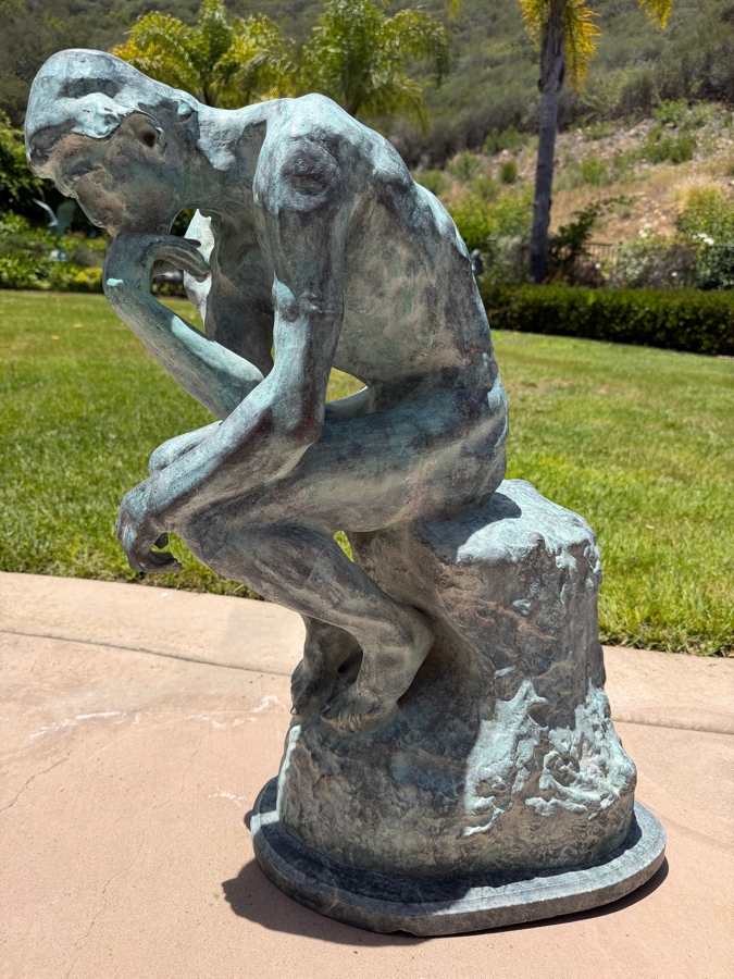 Vintage Auguste Rodin Bronze Statue Titled 'The Thinker' On Marble Base 30'H [Photo 5]