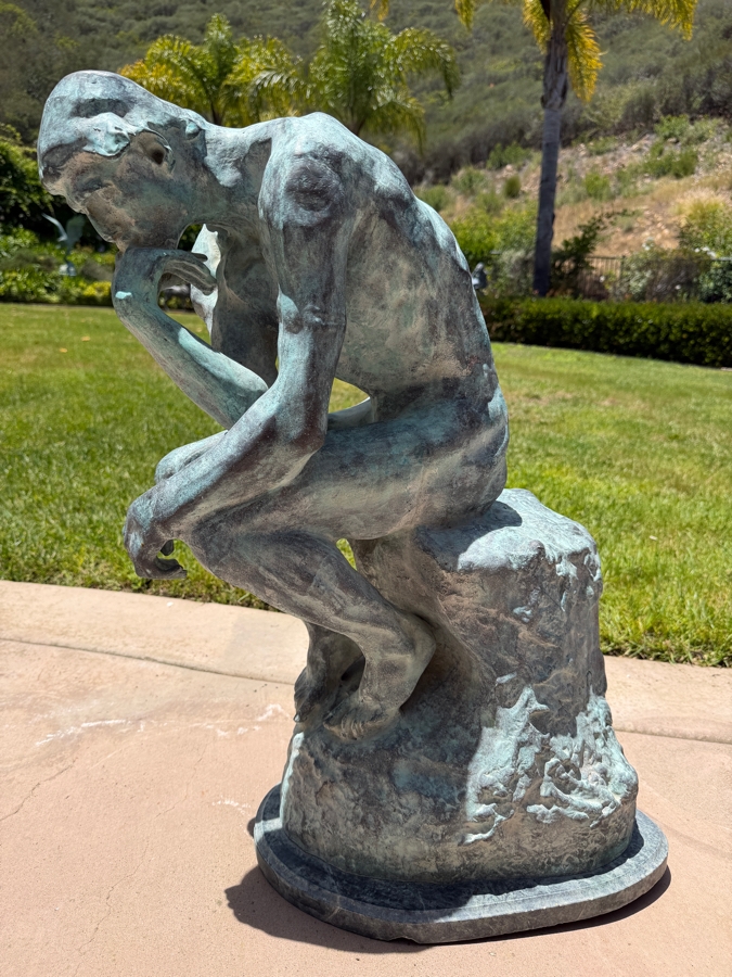 Vintage Auguste Rodin Bronze Statue Titled 'The Thinker' On Marble Base 30'H [Photo 4]