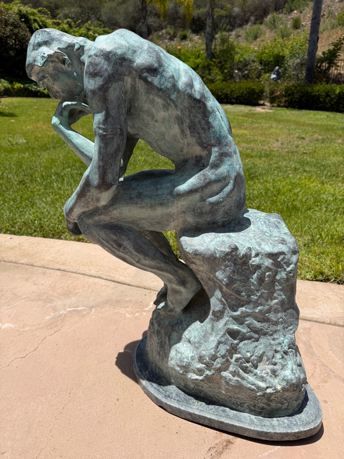 Vintage Auguste Rodin Bronze Statue Titled 'The Thinker' On Marble Base 30'H [Photo 13]