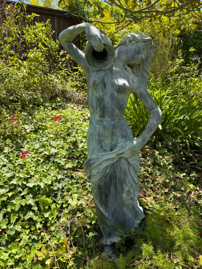 Large Life Size Bronze Garden Fountain Statue Of A Female Figure Pouring Water From A Jug 64'H