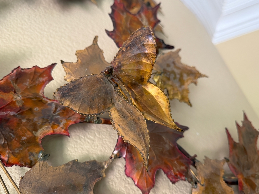 Vintage Copper Wall Sculpture Of Maple Leaves & Butterflies 43'W [Photo 3]