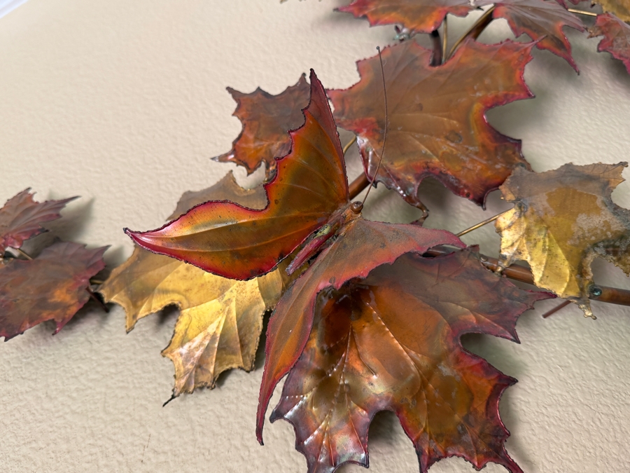 Vintage Copper Wall Sculpture Of Maple Leaves & Butterflies 43'W [Photo 2]
