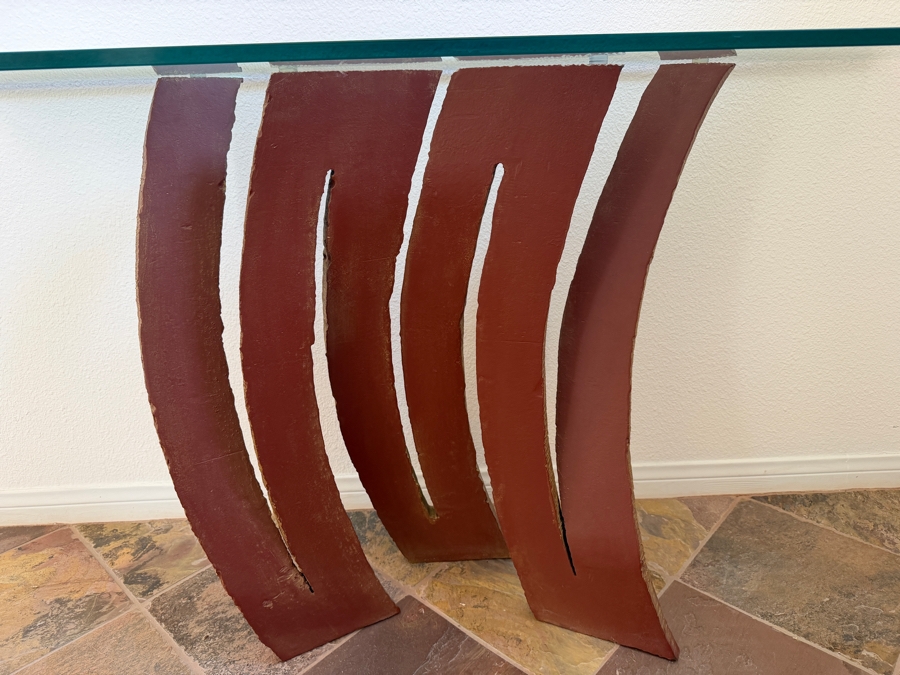Maurice Barilone For Roche Bobois 'Fleur de Fer' Console Table With A Rust-patina Steel Base And Glass Top 55W X 17.5D X 31H [Photo 3]