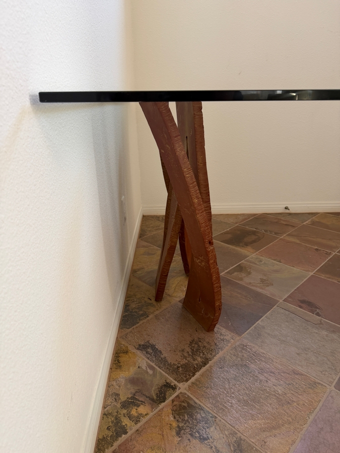 Maurice Barilone For Roche Bobois 'Fleur de Fer' Console Table With A Rust-patina Steel Base And Glass Top 55W X 17.5D X 31H [Photo 5]
