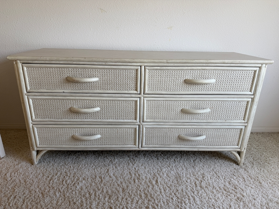 Vintage Wicker And Rattan 6-Drawer Chest Of Drawers Dresser 58.5W X 20D X 29H [Photo 2]