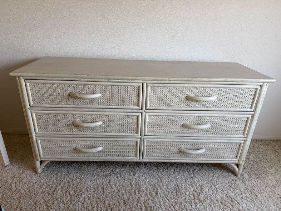 Vintage Wicker And Rattan 6-Drawer Chest Of Drawers Dresser 58.5W X 20D X 29H [Photo 3]