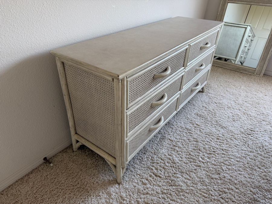 Vintage Wicker And Rattan 6-Drawer Chest Of Drawers Dresser 58.5W X 20D X 29H [Photo 4]
