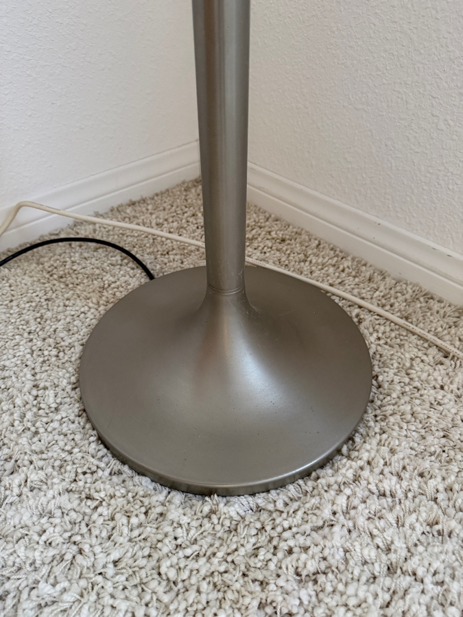 Mid-Century Modern Italian Space Age Artemide Polluce Model Designed By Anna Fasolls & Enzo Mari Floor Lamp Featuring White Globe Shade And Silver Stem 67'H [Photo 4]