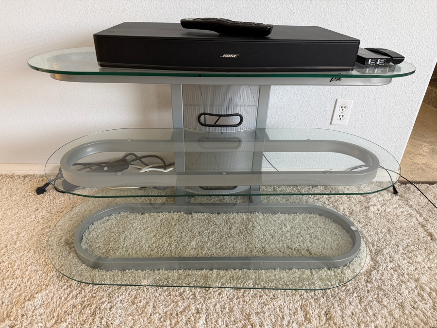 Bell'O Silver Metal And Glass Audio Video Stand 42W X 21D X 24H