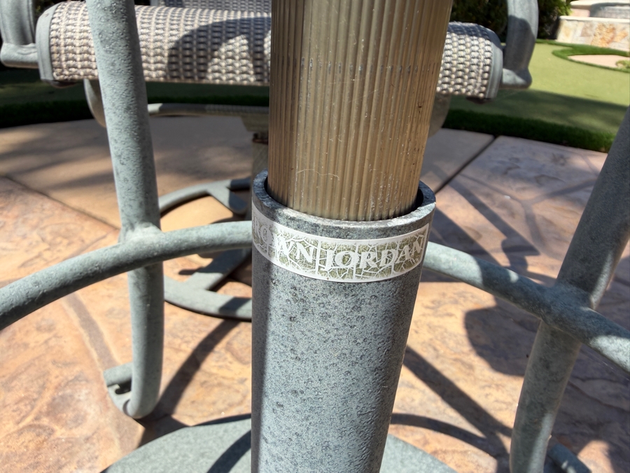 Brown Jordan Outdoor Patio Set With Round Table 36.5W X 28H, (2) Swivel Armchairs, (1) Ottoman And Umbrella [Photo 5]