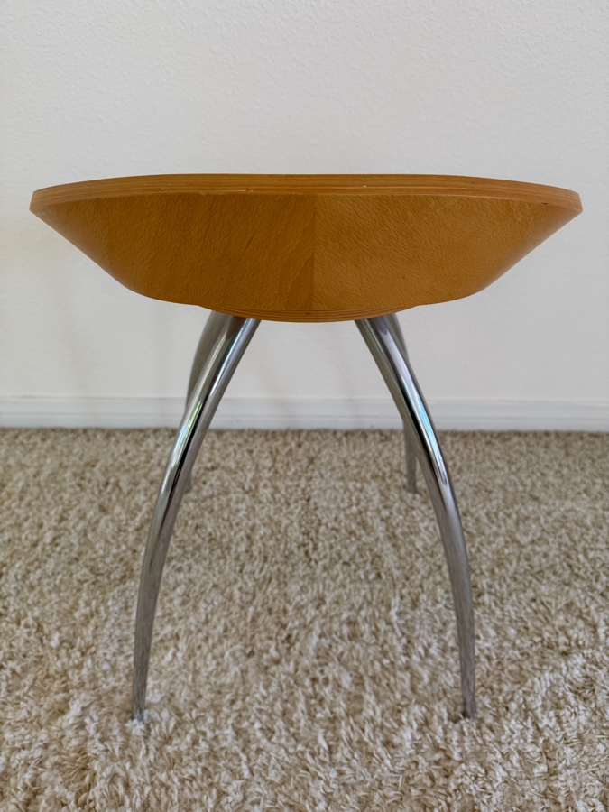 Magis Lyra Stool Designed By Design Group Italia With A Scooped Beech Wood Seat And Curved Chrome Legs 18.5' Seat Height [Photo 4]