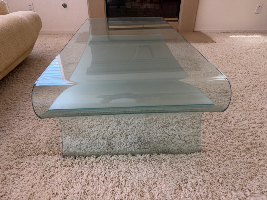 Fiam Italia Charlotte Curved Glass Coffee Table Designed By Prospero Rasulo 48W X 24D X 15H [Photo 3]