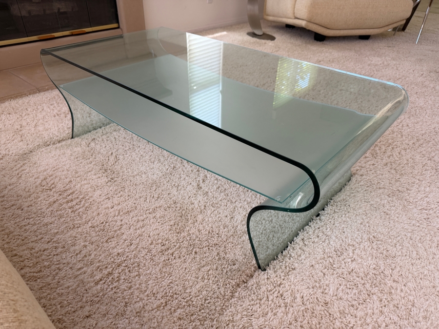 Fiam Italia Charlotte Curved Glass Coffee Table Designed By Prospero Rasulo 48W X 24D X 15H [Photo 4]