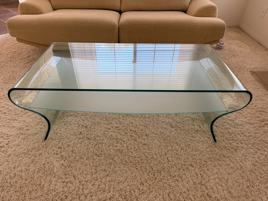 Fiam Italia Charlotte Curved Glass Coffee Table Designed By Prospero Rasulo 48W X 24D X 15H [Photo 2]