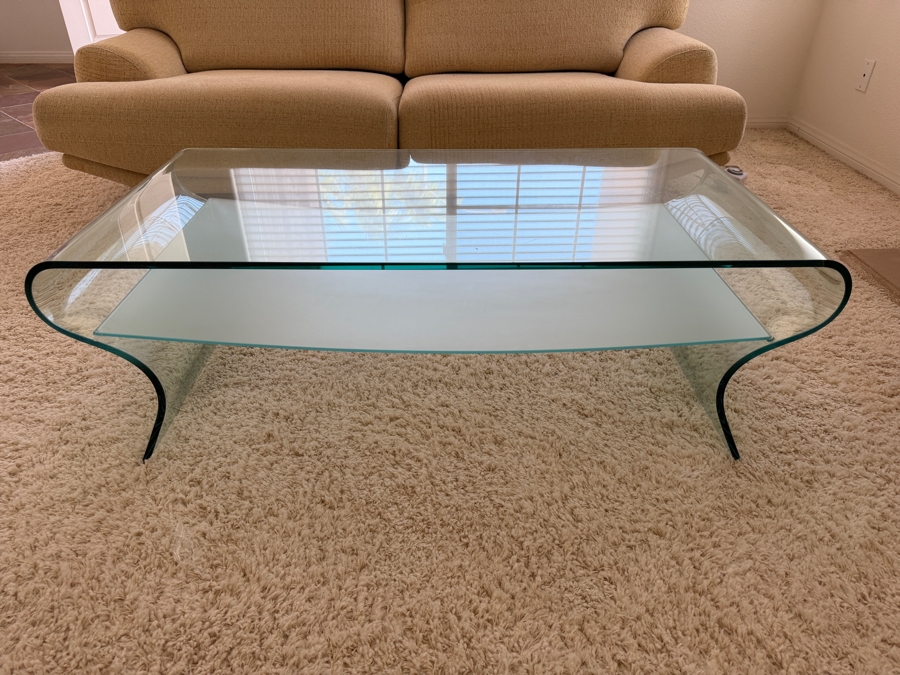 Fiam Italia Charlotte Curved Glass Coffee Table Designed By Prospero Rasulo 48W X 24D X 15H