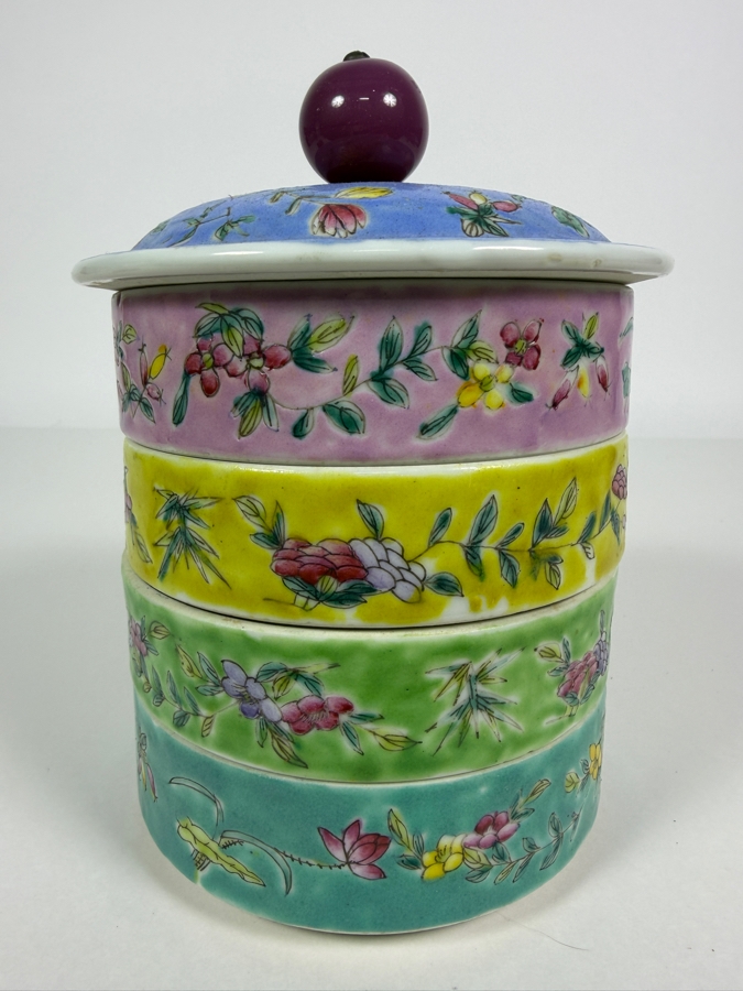 Vintage Chinese Famille Rose Porcelain Stacking Food Container 7H [Photo 2]