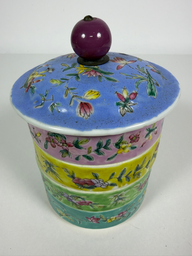 Vintage Chinese Famille Rose Porcelain Stacking Food Container 7H [Photo 3]