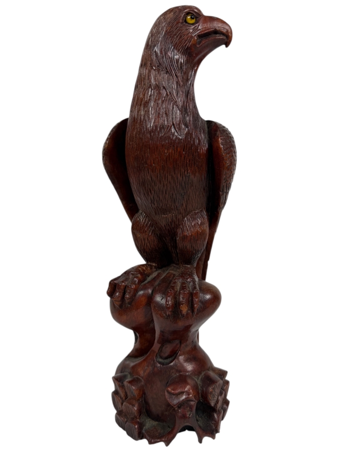 Impressive Hand Carved Wooden Eagle Figurine 11.5H
