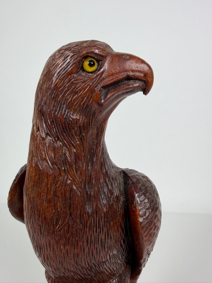 Impressive Hand Carved Wooden Eagle Figurine 11.5H [Photo 3]
