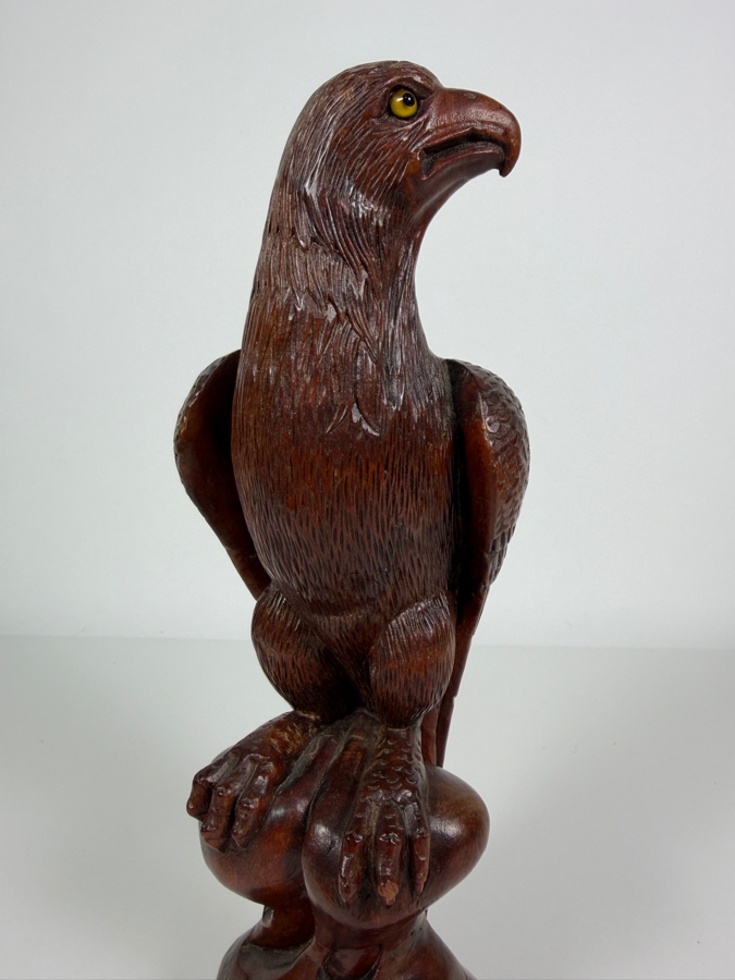 Impressive Hand Carved Wooden Eagle Figurine 11.5H [Photo 2]
