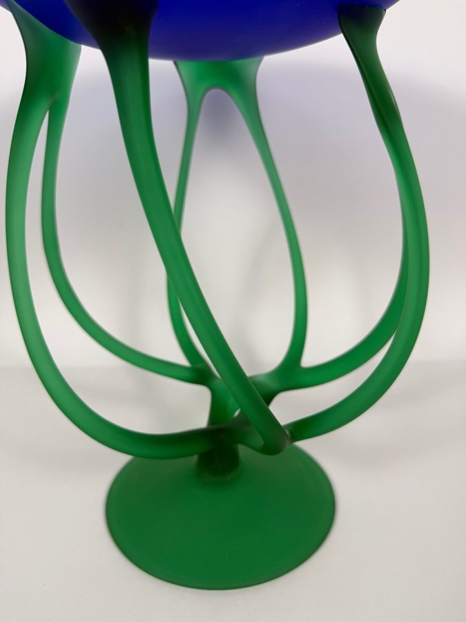 Vintage Jozefina Krosno Octopus Jellyfish Art Glass Bowl 11H [Photo 3]