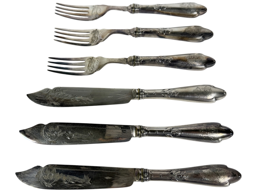 Antique TUEBBEN German Art Nouveau Fish Set