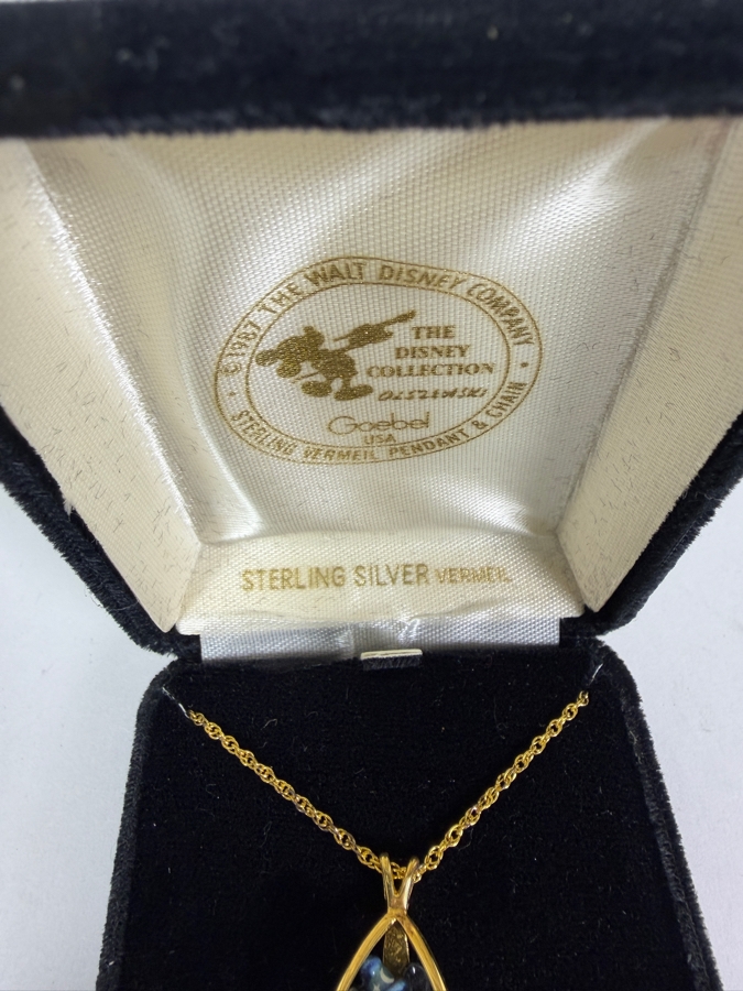 Sterling Silver Vermeil Goebel Mickey Mouse Pendant And Chain Necklace 1987 The Walt Disney Company [Photo 3]