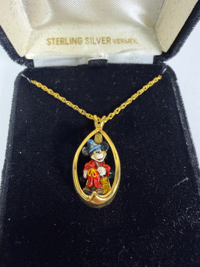 Sterling Silver Vermeil Goebel Mickey Mouse Pendant And Chain Necklace 1987 The Walt Disney Company [Photo 2]