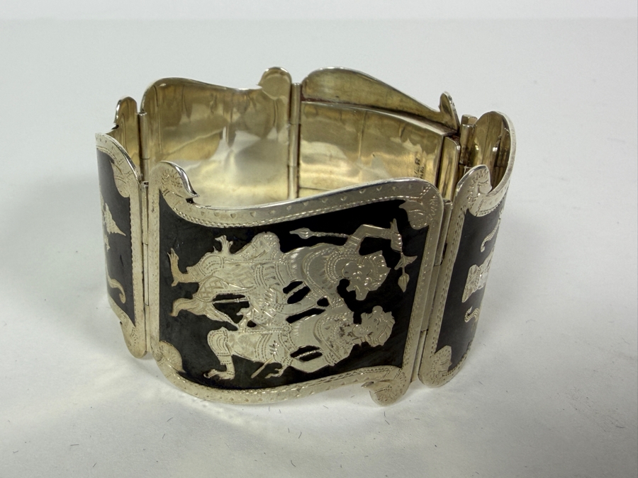 Vintage Siam Sterling Silver Nielloware Bracelet 2 3/4'W 54.4g ($123 Melt Value) [Photo 7]