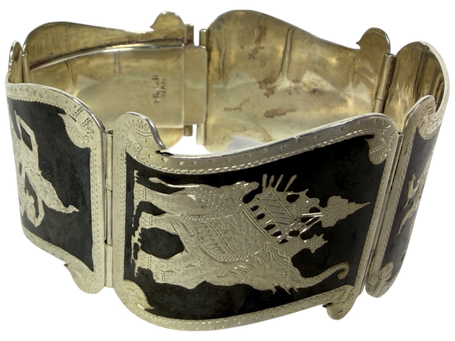 Vintage Siam Sterling Silver Nielloware Bracelet 2 3/4'W 54.4g ($123 Melt Value)