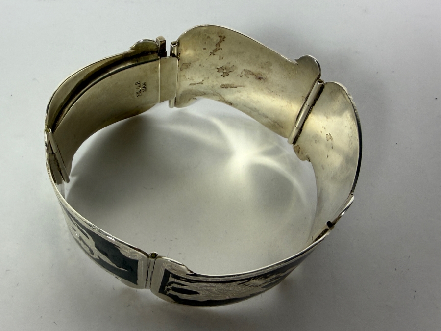 Vintage Siam Sterling Silver Nielloware Bracelet 2 3/4'W 54.4g ($123 Melt Value) [Photo 9]