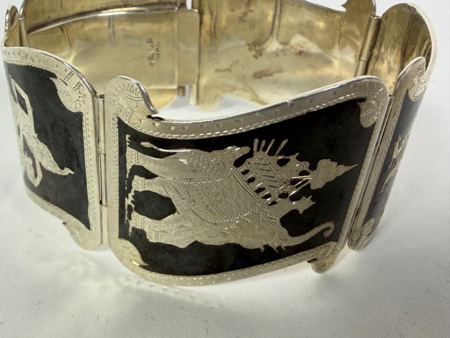 Vintage Siam Sterling Silver Nielloware Bracelet 2 3/4'W 54.4g ($123 Melt Value) [Photo 2]