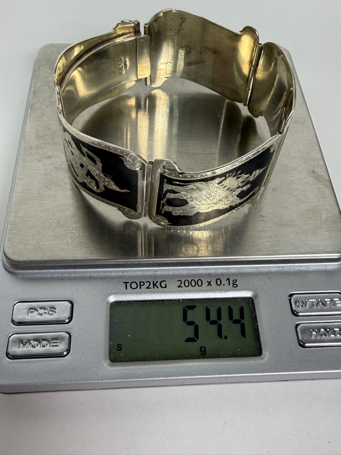 Vintage Siam Sterling Silver Nielloware Bracelet 2 3/4'W 54.4g ($123 Melt Value) [Photo 11]