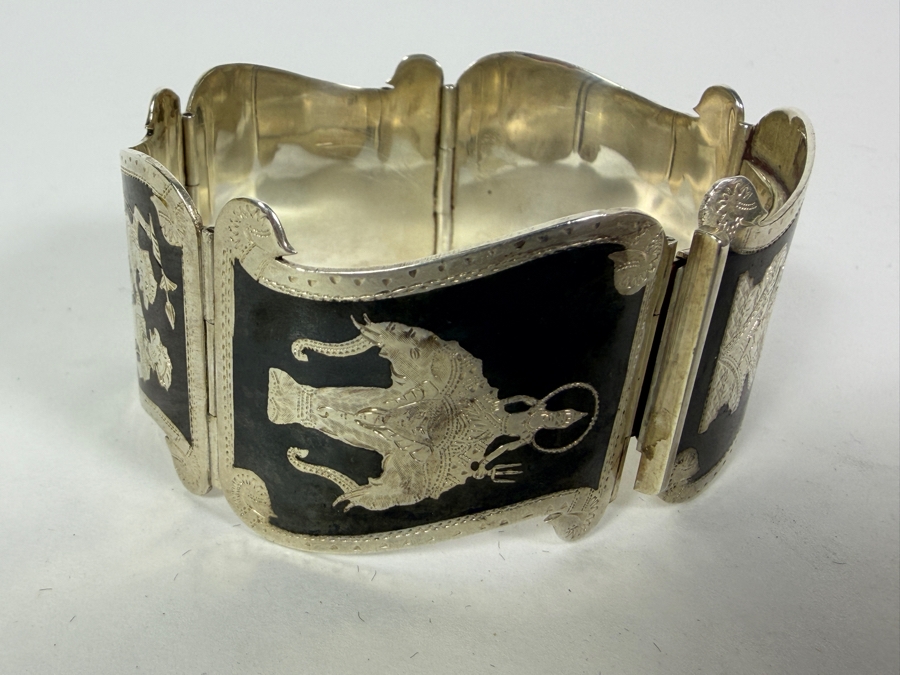 Vintage Siam Sterling Silver Nielloware Bracelet 2 3/4'W 54.4g ($123 Melt Value) [Photo 6]
