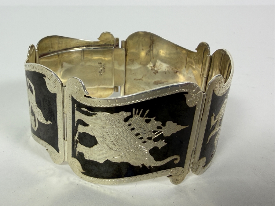 Vintage Siam Sterling Silver Nielloware Bracelet 2 3/4'W 54.4g ($123 Melt Value) [Photo 8]