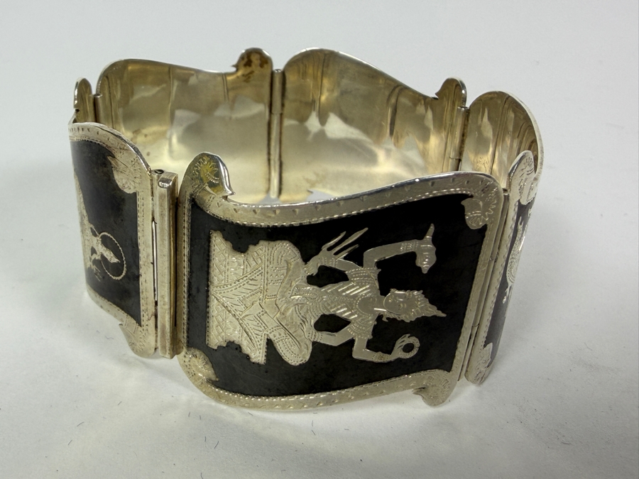 Vintage Siam Sterling Silver Nielloware Bracelet 2 3/4'W 54.4g ($123 Melt Value) [Photo 5]