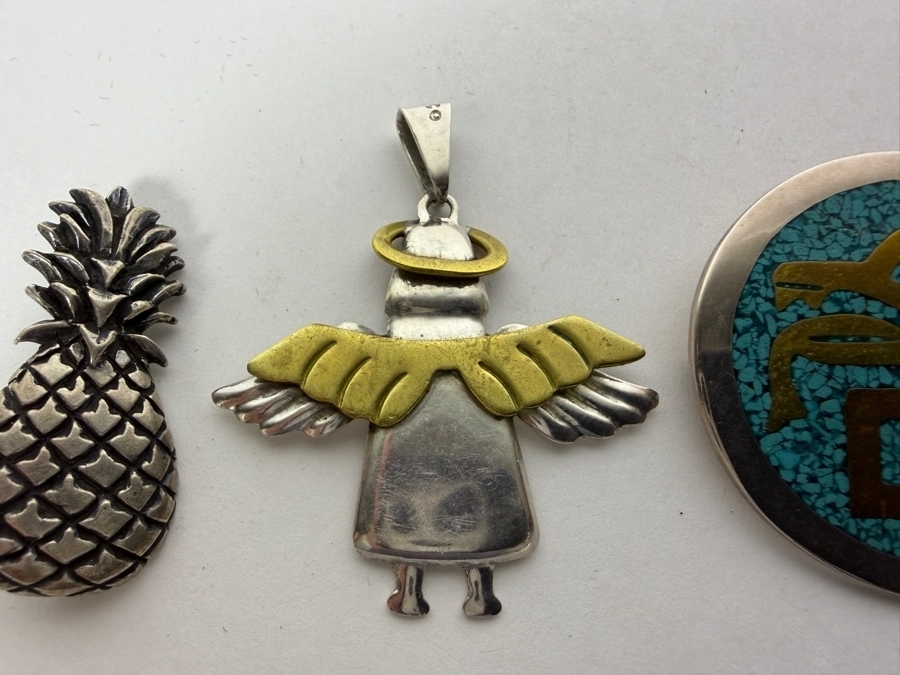 (1) Sterling Silver Pendant (M) And (2) Sterling Silver Brooches Pins 35.9g [Photo 3]