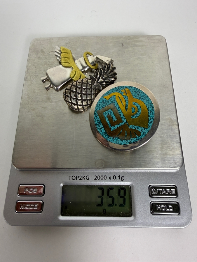 (1) Sterling Silver Pendant (M) And (2) Sterling Silver Brooches Pins 35.9g [Photo 9]