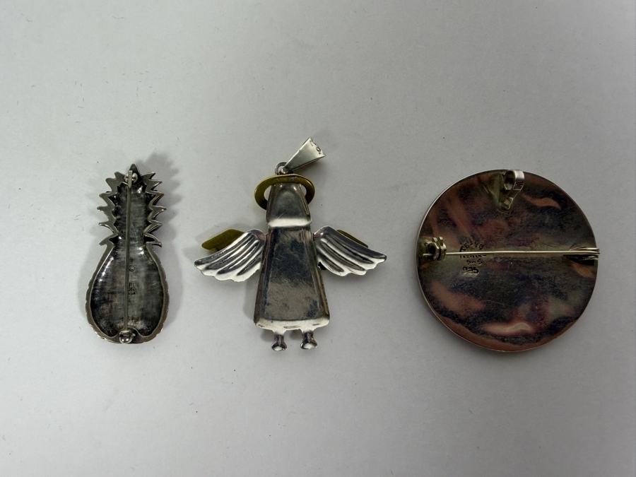 (1) Sterling Silver Pendant (M) And (2) Sterling Silver Brooches Pins 35.9g [Photo 5]