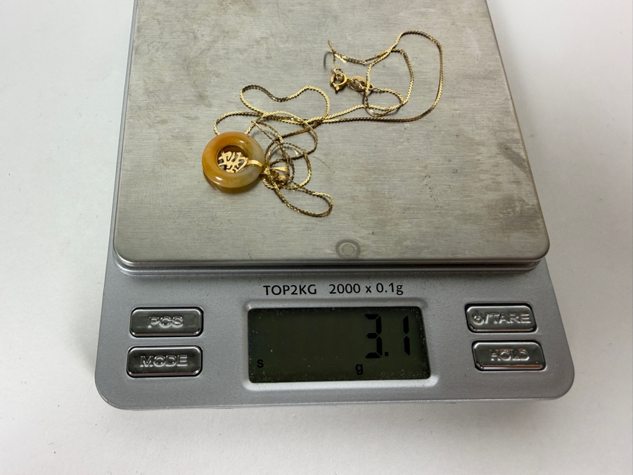 14k Gold 19' Necklace With 14k Gold Donut Chinese Character Pendant 3.1g [Photo 9]