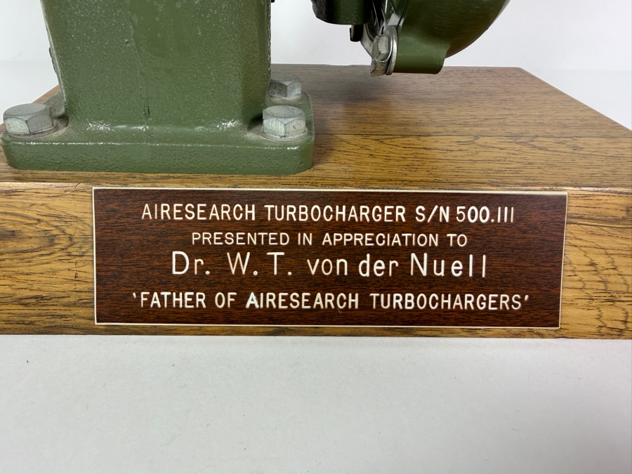 Airesearch Turbocharger Cutaway Model Presented To Dr. Werner Theodor Von Der Nuell 'Father Of Airesearch Turbochargers' - He Was The Inventor Of Variable-Geometry Turbochargers Which Now Appear In Modern Automobiles 11W X 7.5D X 8.5H [Photo 2]