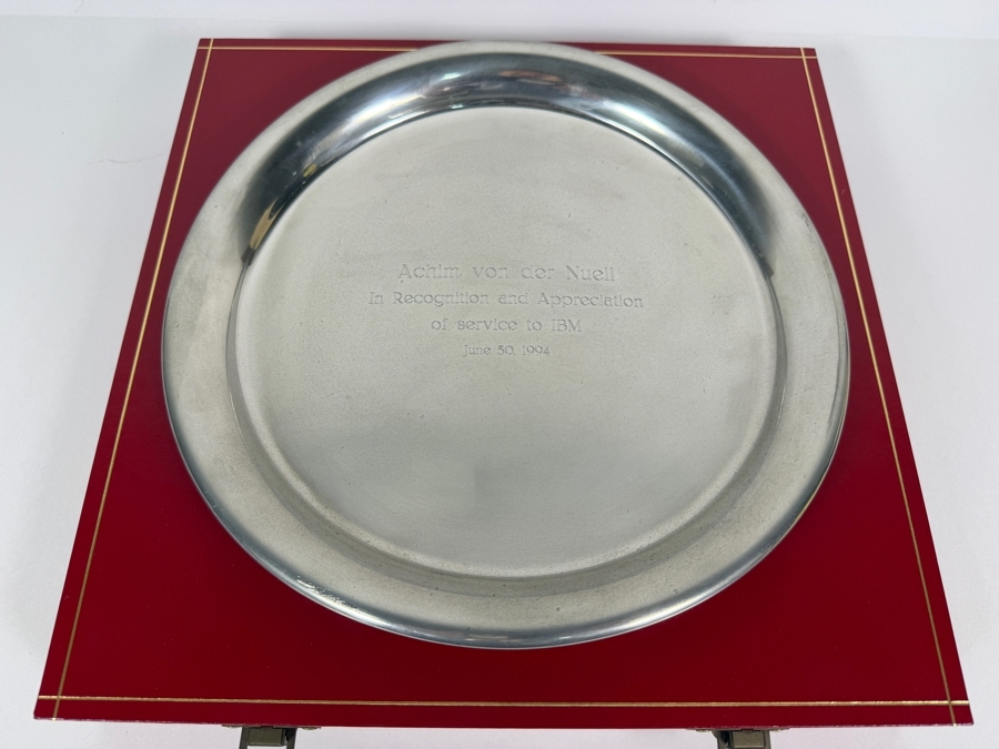 Cartier Pewter Award Plate Presented To Achim Von Der Nuell In Recognition And Appreciation Of Service To IBM June 30, 1994 With Red Cartier Box [Photo 3]