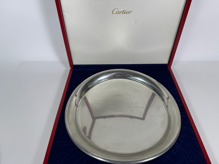 Cartier Pewter Award Plate Presented To Achim Von Der Nuell In Recognition And Appreciation Of Service To IBM June 30, 1994 With Red Cartier Box [Photo 2]