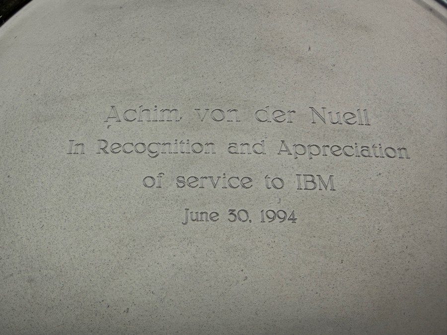 Cartier Pewter Award Plate Presented To Achim Von Der Nuell In Recognition And Appreciation Of Service To IBM June 30, 1994 With Red Cartier Box [Photo 4]