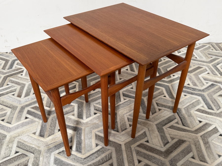 Mid-Century Modern Teak Nesting Tables Designed By Poul Hundevad For Fabian in Denmark 23W X 16D X 19H [Photo 4]